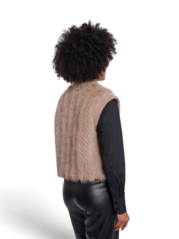 Beige fluffy faux fur bodywarmer Alvita Rino Pelle