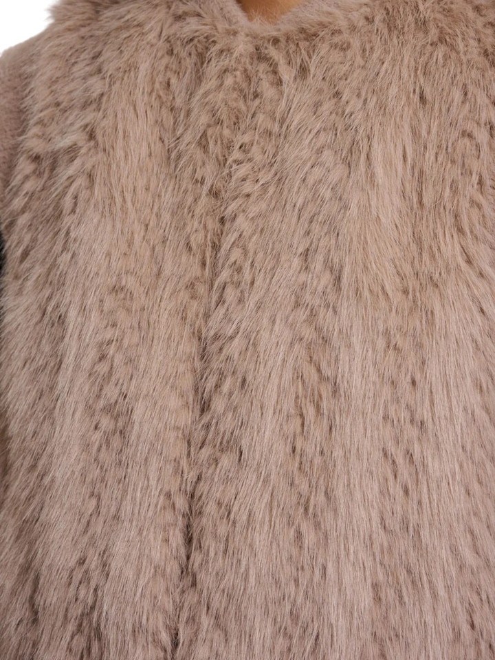 Beige fluffy faux fur bodywarmer Alvita Rino Pelle