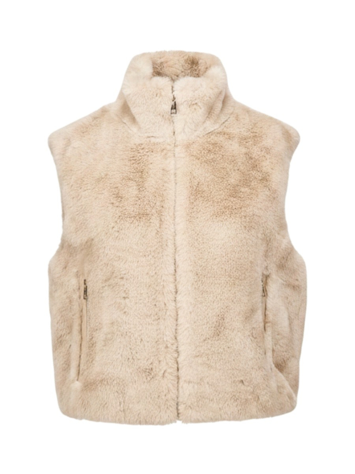 Beige bodywarmer in faux fur Nikki Rino Pelle 