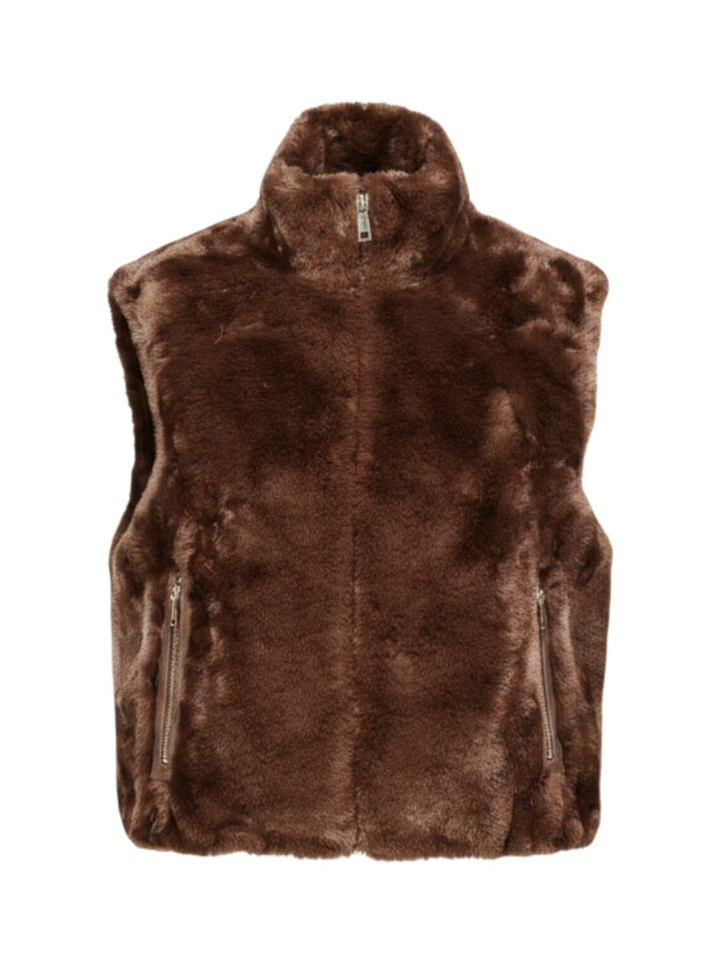 Donkerbruine bodywarmer in faux fur Nikki Rino Pelle
