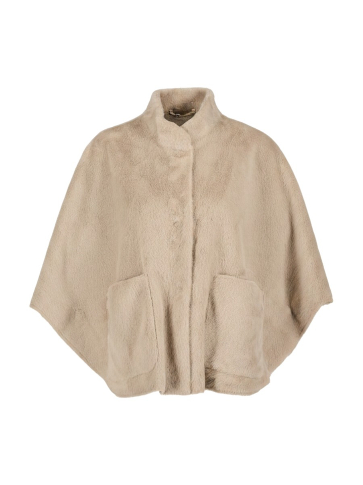 Mokkakleurige poncho met zakken vooraan Dewi Rino Pelle