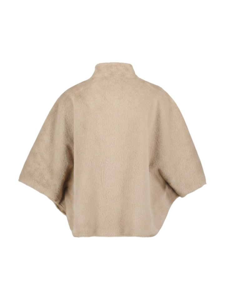 Mokkakleurige poncho met zakken vooraan Dewi Rino Pelle
