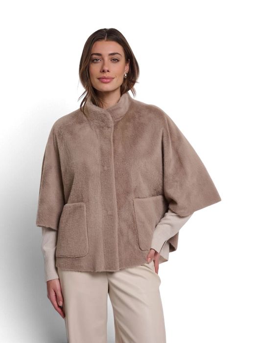 Mokkakleurige poncho met zakken vooraan Dewi Rino Pelle