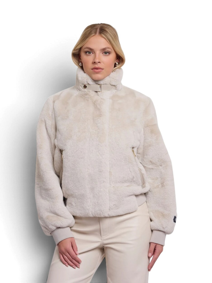 Creme kleurige jas in faux fur Ambra Rino Pelle