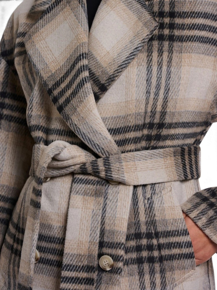 Beige mantel met bijpassende tailleband Ninte Rino Pelle