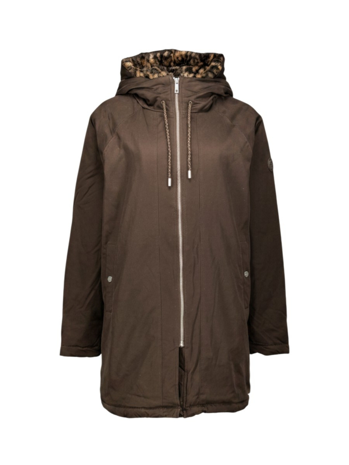 Bruine parka met imitatiebontkap Lindy Rino Pelle 