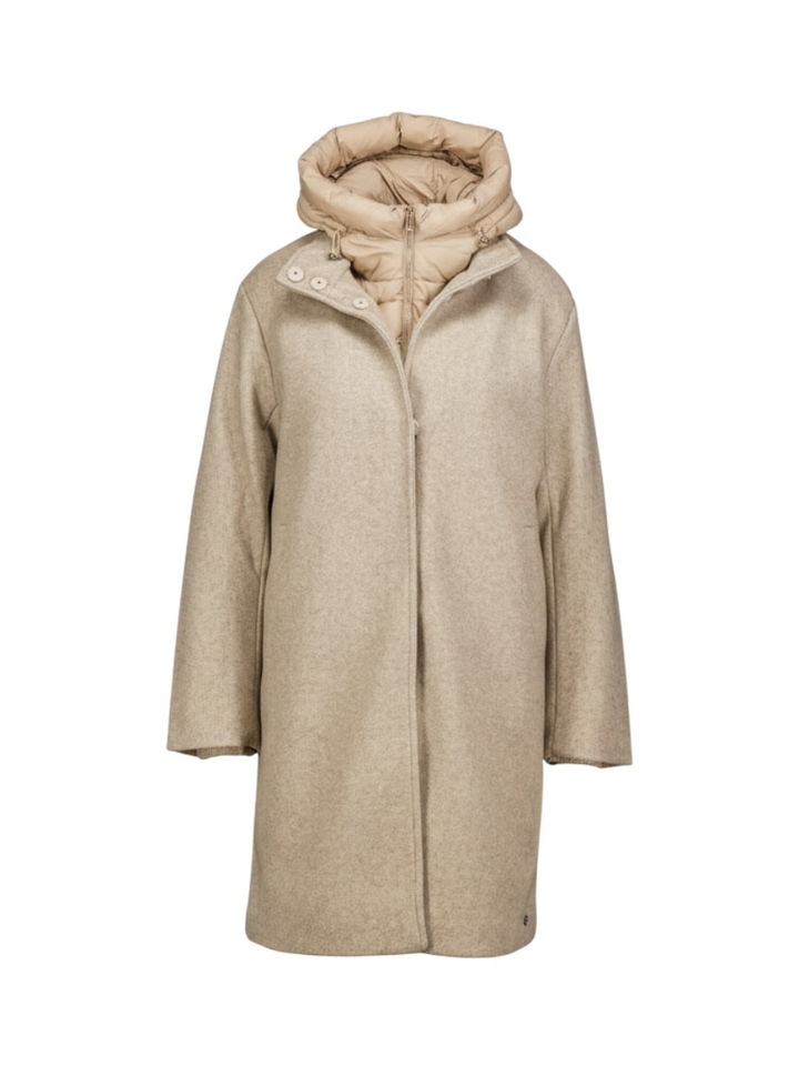 Beige mantel met uitneembare bodywarmer Omri Rino Pelle