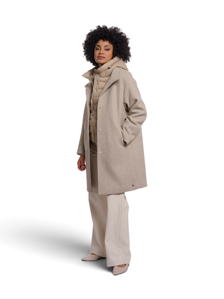 Beige mantel met uitneembare bodywarmer Omri Rino Pelle