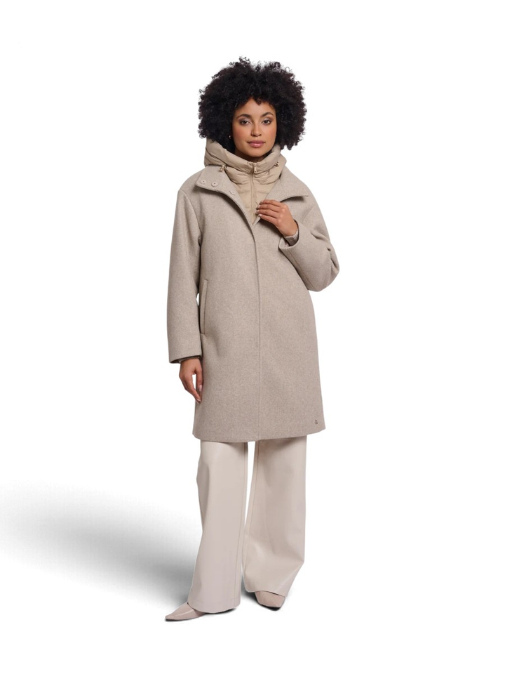 Beige mantel met uitneembare bodywarmer Omri Rino Pelle