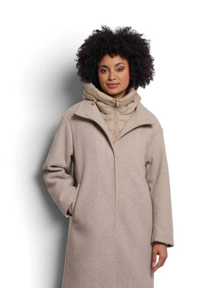 Beige mantel met uitneembare bodywarmer Omri Rino Pelle