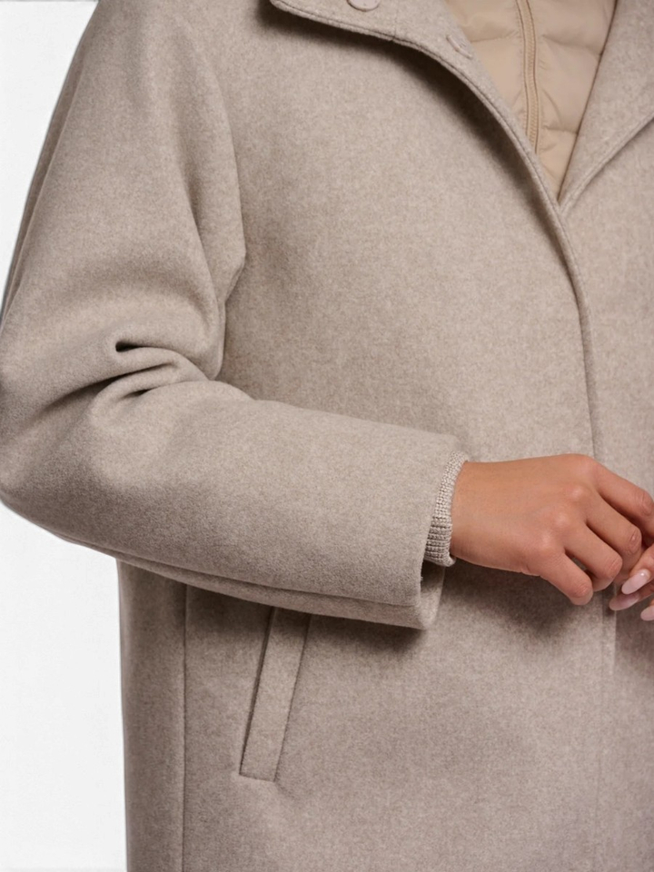 Beige mantel met uitneembare bodywarmer Omri Rino Pelle