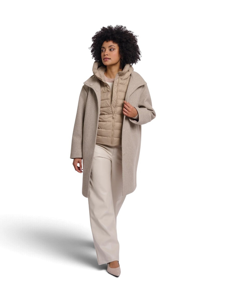 Beige mantel met uitneembare bodywarmer Omri Rino Pelle