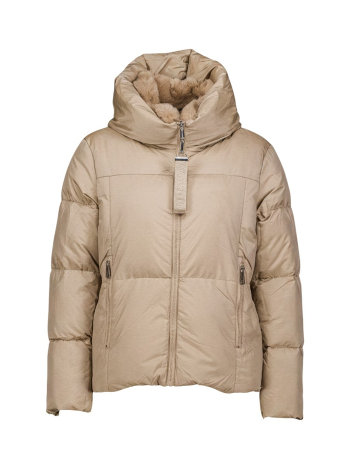 Beige puffert jas met imitatiebontkraag Joni Rino Pelle 