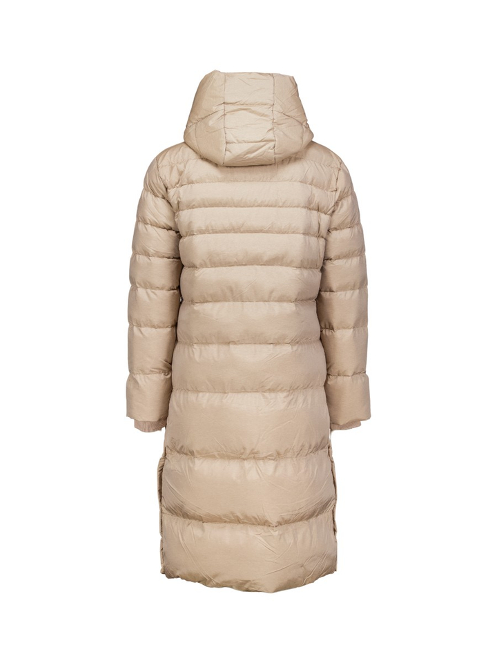 Mokka beige lange jas met capuchon Hudson