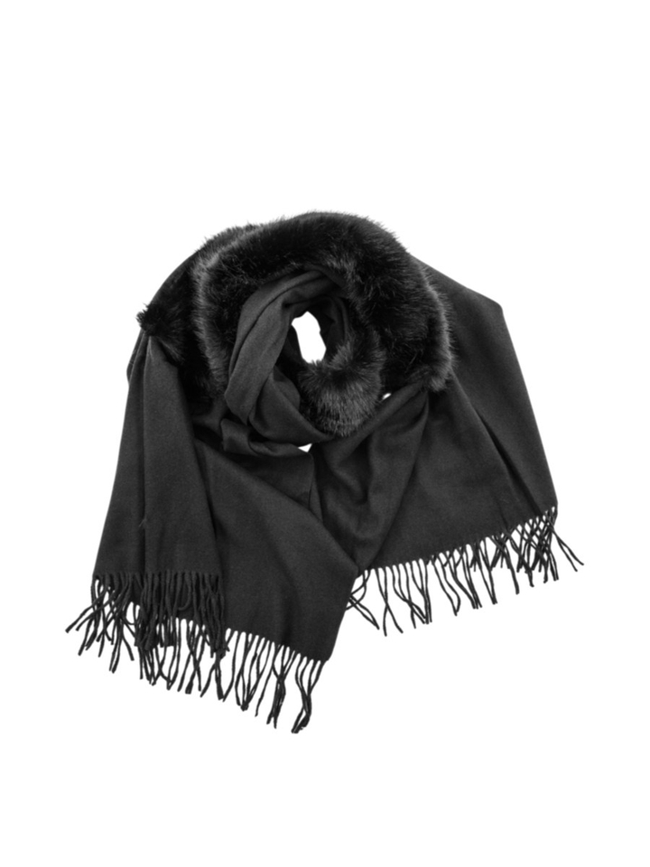 Zwarte sjaal met fluffy detail Wendy Rino Pelle