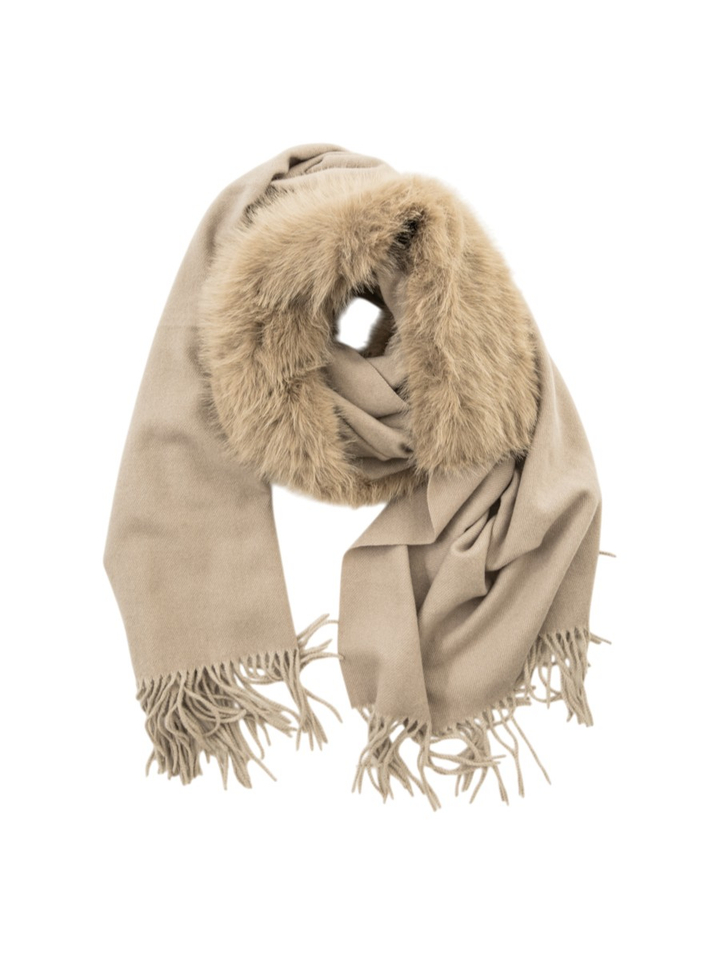 Beige sjaal met fluffy detail Wendy Rino Pelle