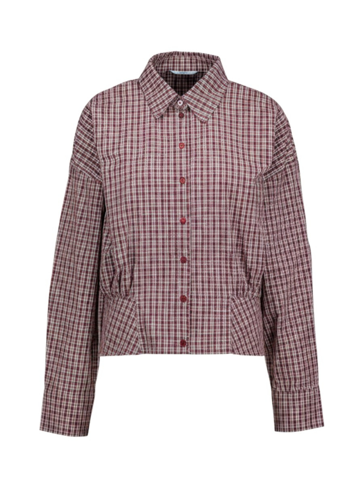 Bordeaux bloes in ruit motief en elastiek onderaan Robina shirt Minus