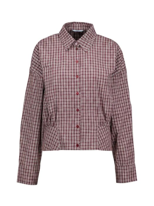 Bordeaux bloes in ruit motief en elastiek onderaan Robina shirt Minus