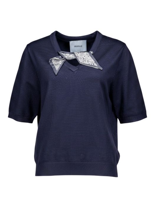Blauwe t-shirt met sjaaltje REFAELA Minus