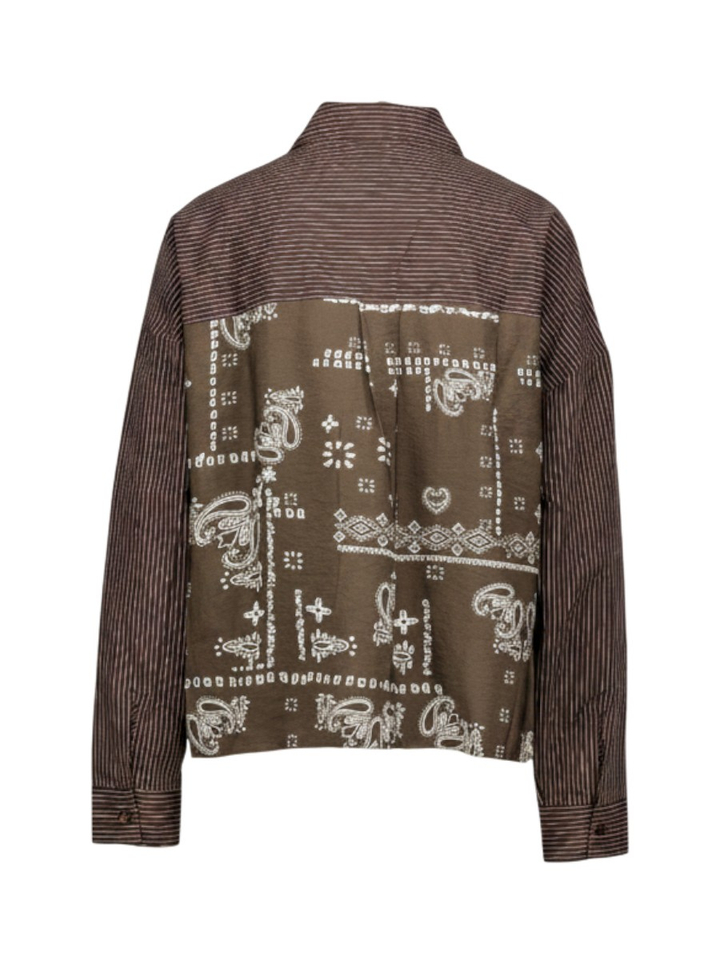 Bruine gestreepte/geprinte blouse met kraag Solveig Peppercorn 