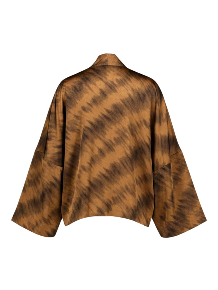 Bruine blouse met print en strikkraag Samira Peppercorn 