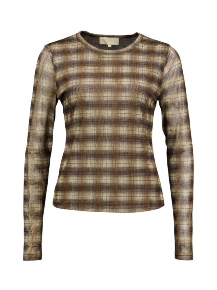 T-shirt met doorizchtige mouwen in ruit motief Safina Peppercorn 