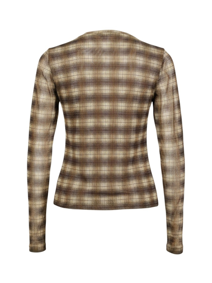 T-shirt met doorizchtige mouwen in ruit motief Safina Peppercorn 