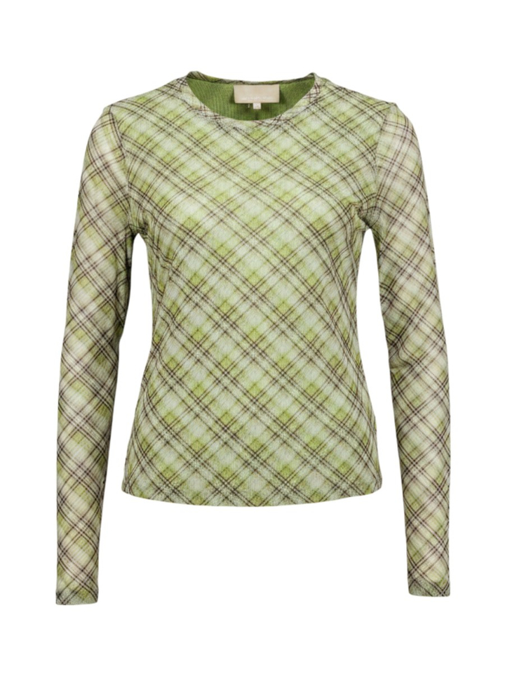 Groene T-shirt met doorzichtige mouwen en ruit motief Safina Peppercorn