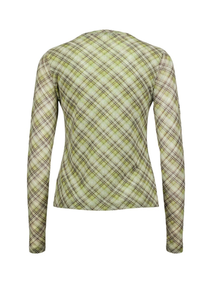 Groene T-shirt met doorzichtige mouwen en ruit motief Safina Peppercorn