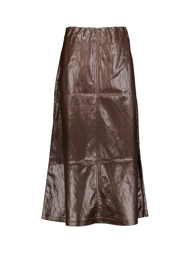 Bruine lange rok in lederlook Sage Peppercorn