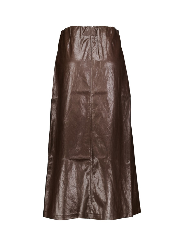 Bruine lange rok in lederlook Sage Peppercorn