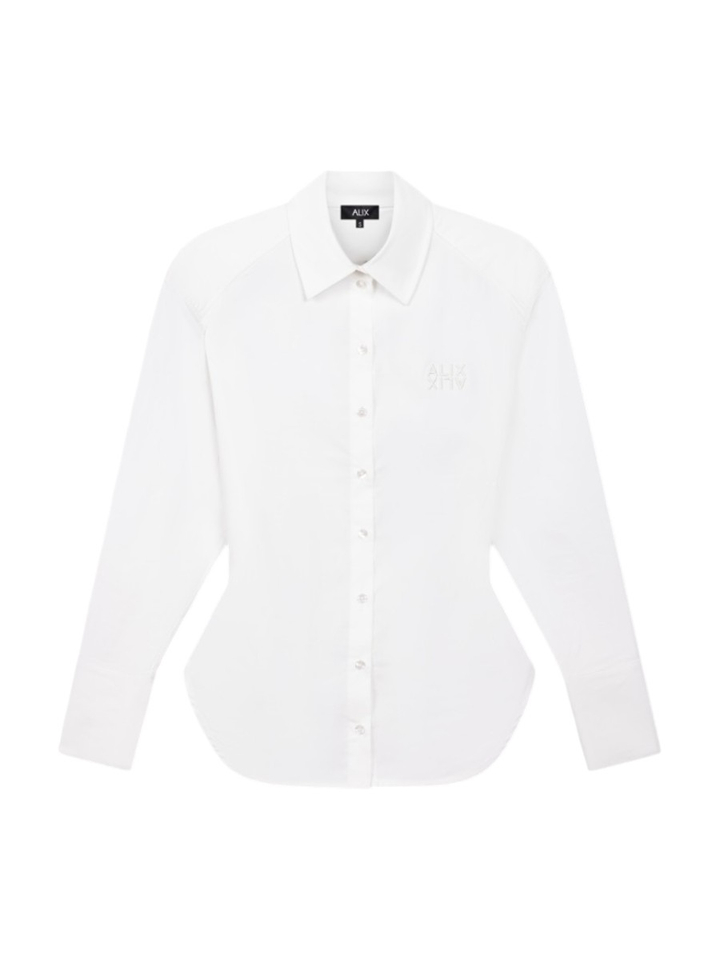 Witte blouse met epauletten en geborduurd logo Alix