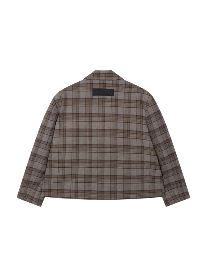 Bruin-grijze geruite blazer met epauletten en gekruiste sluiting Alix