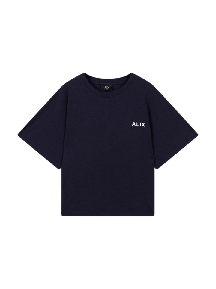 Donkerblauwe T-shirt met vleermuismouw Alix 