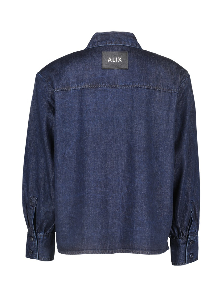 Donkerblauw oversized jeanshemd met schoudervulling Alix