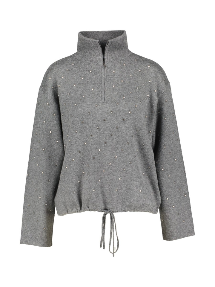 Grijze pull met korte rits en diamantjes PRISTO Suncoo