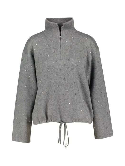 Grijze pull met korte rits en diamantjes PRISTO Suncoo
