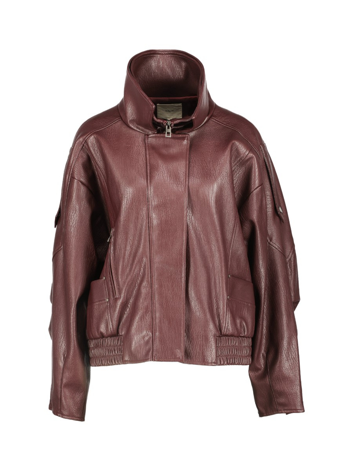 Bordeaux jas in lederlook met dubbele kraag Early Suncoo