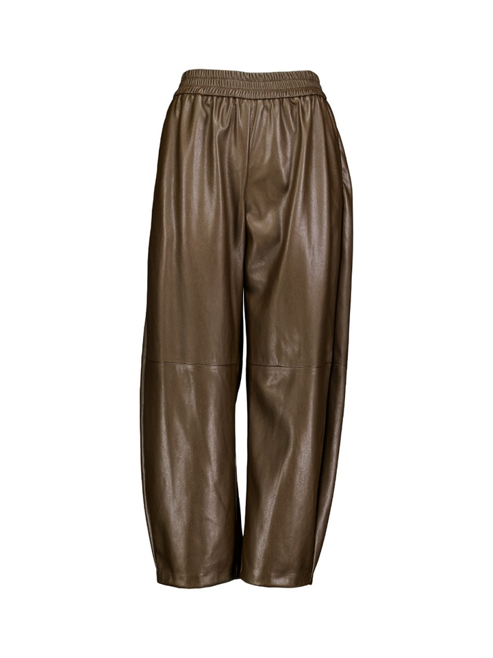 Bruine broek in lederlook met elastiek Just Suncoo