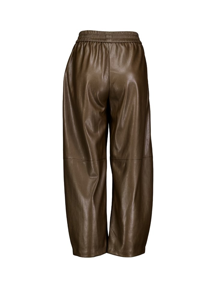 Bruine broek in lederlook met elastiek Just Suncoo