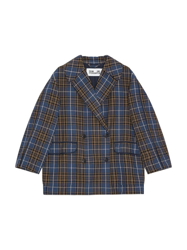 Blauwe/okergele geruite oversized blazerjas met dubbele knopenrij Baticia Baum Und Pferdgarten