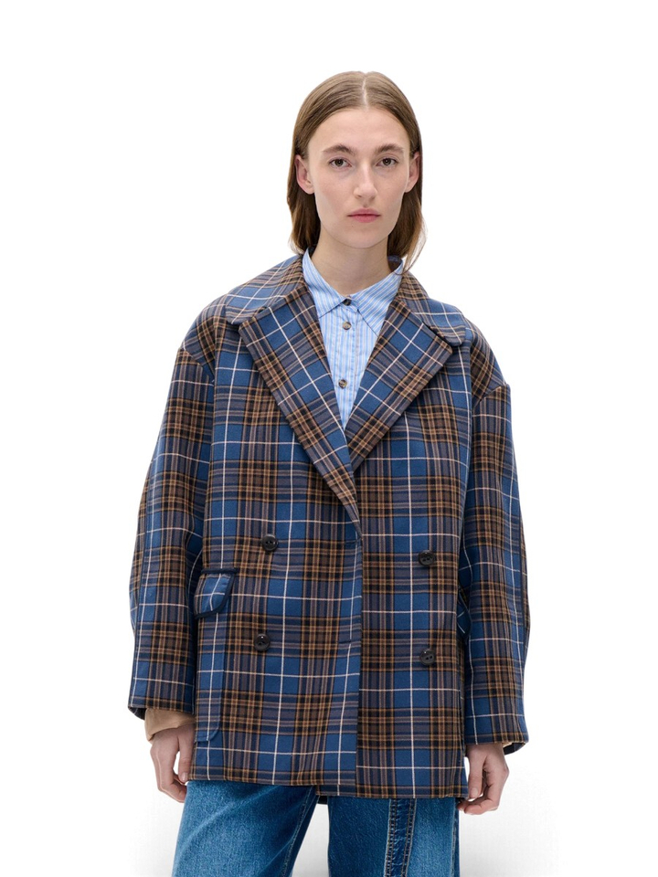 Blauwe/okergele geruite oversized blazerjas met dubbele knopenrij Baticia Baum Und Pferdgarten