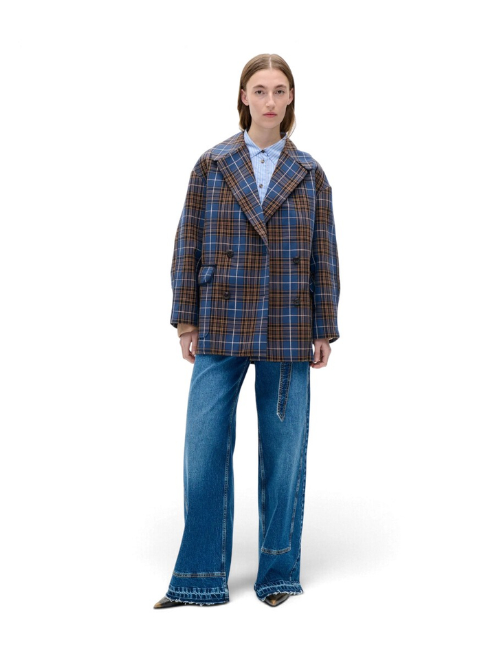 Blauwe/okergele geruite oversized blazerjas met dubbele knopenrij Baticia Baum Und Pferdgarten