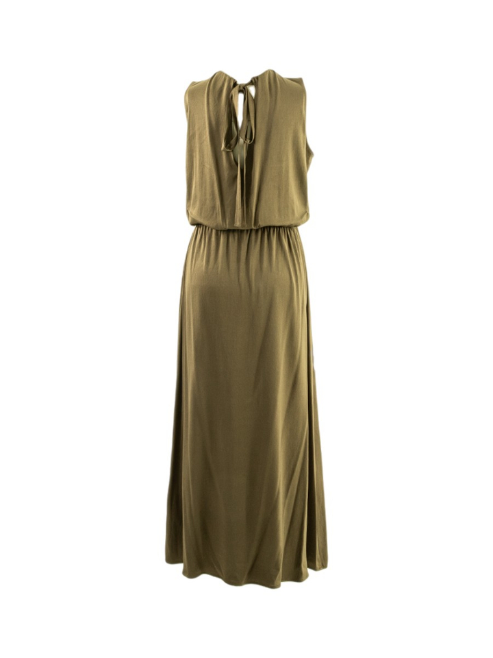 Kakigroene maxi-jurk met elastiek in taille Filina Drykorn