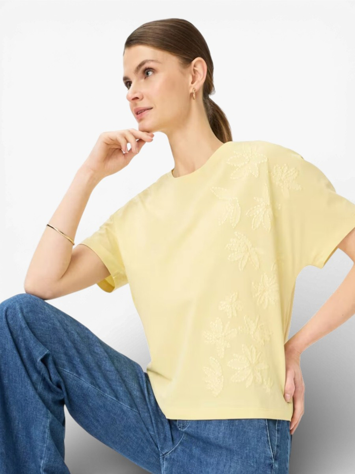 Gele T-shirt met bloemen Brax