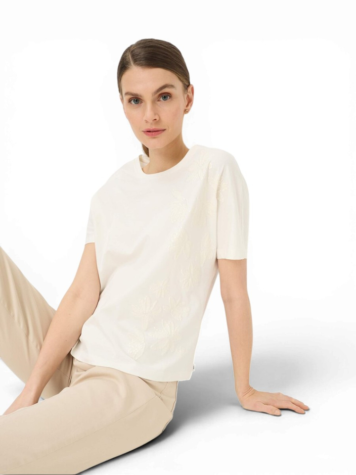 Ecru T-shirt met bloemen Brax