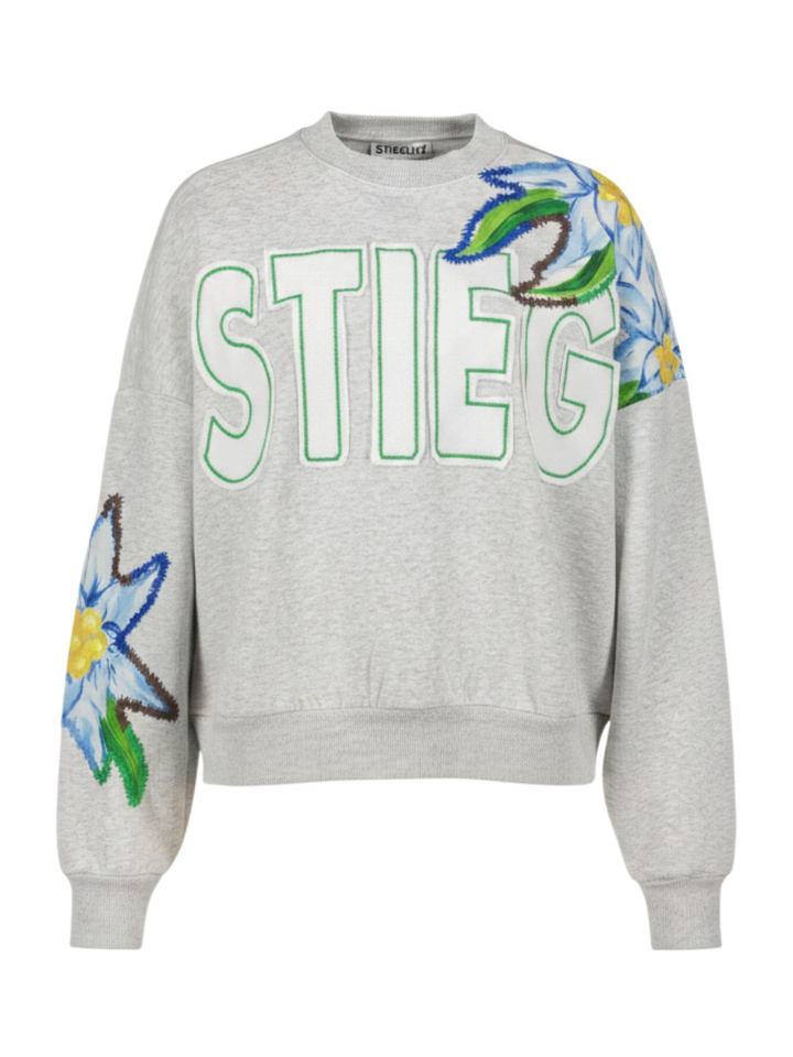 Grijze oversized longsleeve met edelweiss detail Eliza Stieglitz