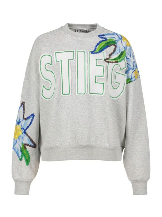 Grijze oversized longsleeve met edelweiss detail Eliza Stieglitz