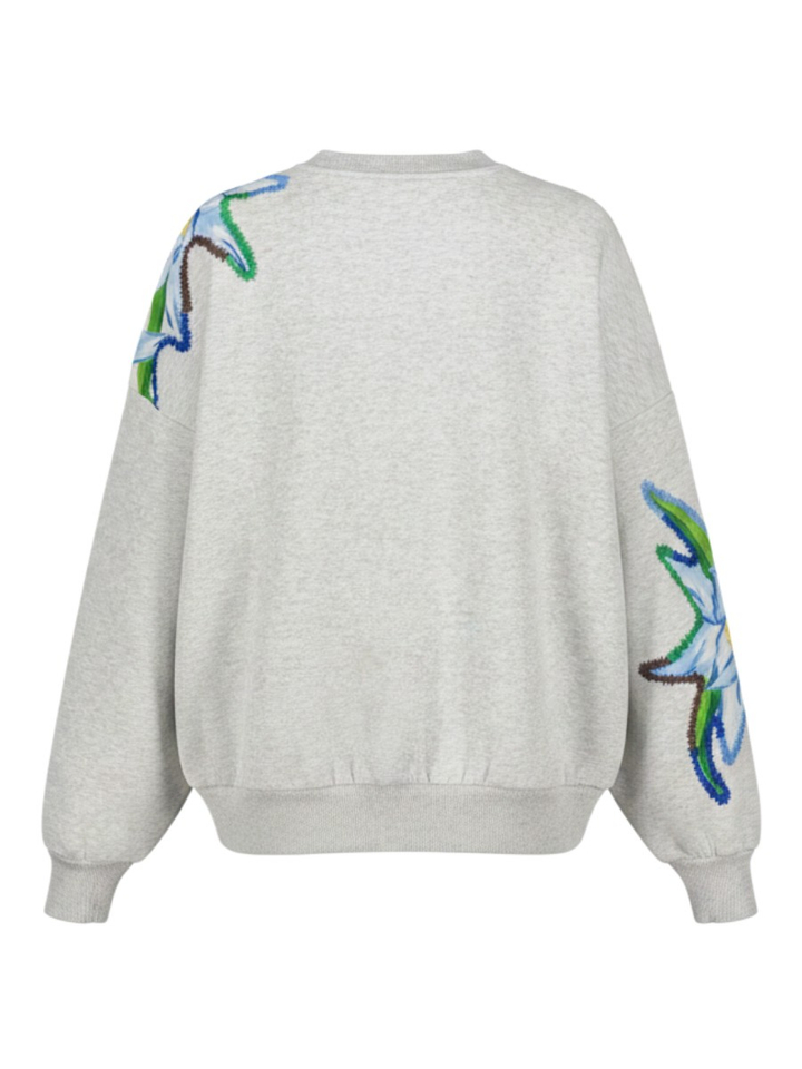 Grijze oversized longsleeve met edelweiss detail Eliza Stieglitz