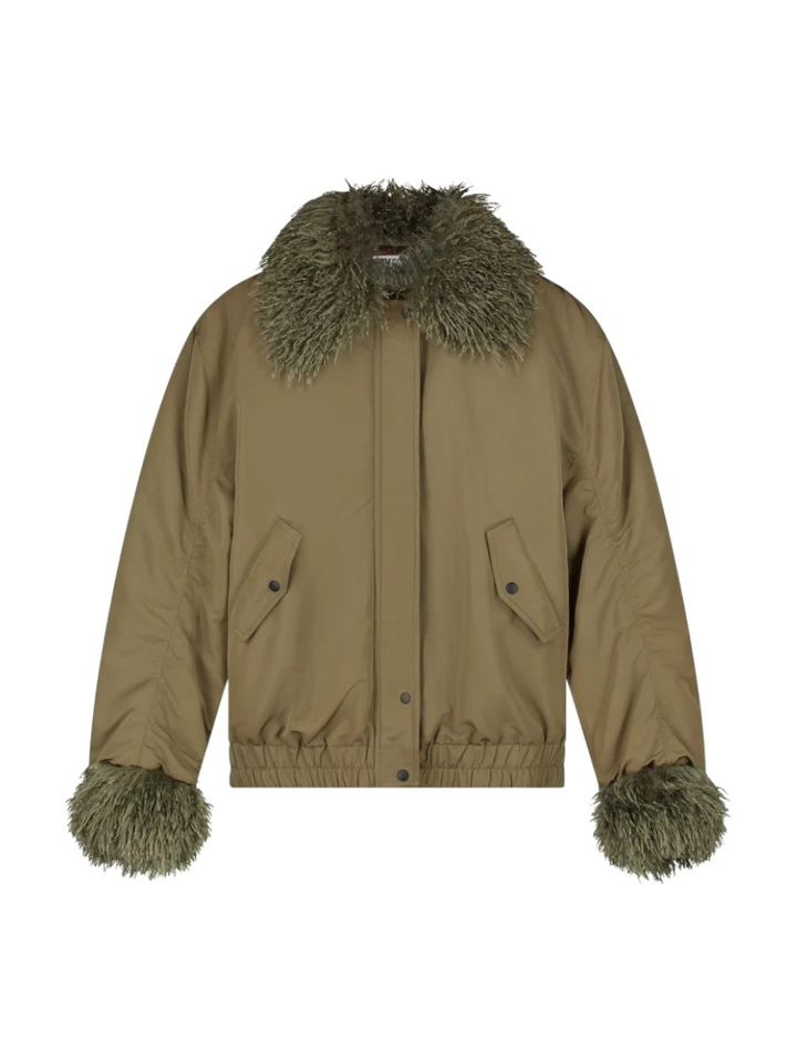 Groene bomber jas met fake fur detail Nora Stieglitz